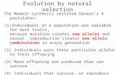 Evolution by natural selection The Modern synthesis restated Darwin’s 4 postulates: (1)Individuals in a population are variable for most traits, because.