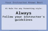 Your Instructor Knows Best #1 Rule for any formatting style: Always Follow your instructor’s guidelines.