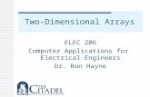 Two-Dimensional Arrays ELEC 206 Computer Applications for Electrical Engineers Dr. Ron Hayne.