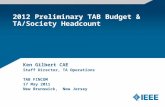 2012 Preliminary TAB Budget & TA/Society Headcount Ken Gilbert CAE Staff Director, TA Operations TAB FINCOM 17 May 2011 New Brunswick, New Jersey.