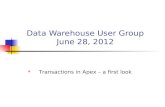 Data Warehouse User Group June 28, 2012  Transactions in Apex – a first look.