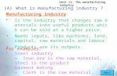 Unit 11: The manufacturing industry (A)What is manufacturing industry ? Manufacturing industry  Is the industry that changes raw materials into useful.