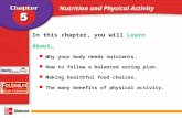 Nutrition and Physical Activity In this chapter, you will Learn About… Why your body needs nutrients. How to follow a balanced eating plan. Making healthful.