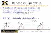ECE 4710: Lecture #16 1 Bandpass Spectrum  Spectrum of bandpass signal is directly related to spectrum of complex envelope  We have already shown that.