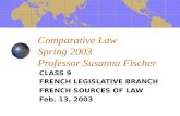Comparative Law Spring 2003 Professor Susanna Fischer CLASS 9 FRENCH LEGISLATIVE BRANCH FRENCH SOURCES OF LAW Feb. 13, 2003.
