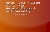 Client Rights, HSW Responsibilities & Confidentiality HN450 – Unit 4 Client Rights, HSW Responsibilities & Confidentiality.