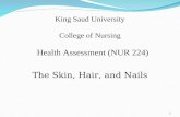 King Saud University College of Nursing Health Assessment (NUR 224) The Skin, Hair, and Nails 1.