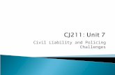 Civil Liability and Policing Challenges.  Any questions about anything before we begin?  Unit 7: Seminar, Discussion, Quiz, and Unit 7 Project Chapters.