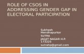 ROLE OF CSOS IN ADDRESSING GENDER GAP IN ELECTORAL PARTICIPATION Subhash Mendhapurkar SUTRA JAGJIT NAGAR H.P. 173225 sutrahp@gmail.com.