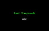 Ionic Compounds Unit 4. Ions An atom is electrically neutral because it has the same # of protons (+) and electrons (-) An atom becomes charged when it.
