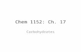 Chem 1152: Ch. 17 Carbohydrates. Introduction Biomolecules: Organic compounds produced by living organisms Carbohydrates Lipids Proteins Nucleic acids.