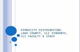ETHNICITY DISTRIBUTION: LAKE COUNTY, CLC STUDENTS, CLC FACULTY & STAFF.