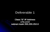 Deliverable 1 Class “B” IP Address 172.x.0.0 subnet mask 255.255.252.0.