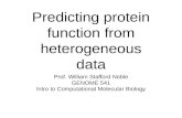Predicting protein function from heterogeneous data Prof. William Stafford Noble GENOME 541 Intro to Computational Molecular Biology.
