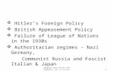 Road to WW2  Hitler’s Foreign Policy  British Appeasement Policy  Failure of League of Nations in the 1930s  Authoritarian regimes – Nazi Germany,