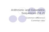 Arithmetic and Geometric Sequences (11.2) Common difference Common ratio.