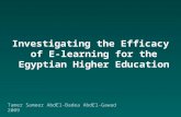 Investigating the Efficacy of E- learning for the Egyptian Higher Education Tamer Sameer AbdEl-Badea AbdEl-Gawad 2009.