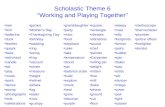Scholastic Theme 6 “Working and Playing Together” tree bird ballerina duck feather quack back astronaut candle kid play music paint dance stomp photographs.