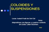 COLOIDES Y SUSPENSIONES Licda: Isabel Fratti de Del Cid Nota: diapositivas con figuras y cuadros cortesía de Licda: Lilian Gúzman. 2013.