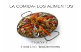 LA COMIDA- LOS ALIMENTOS Español 2: Food Unit Requirements.