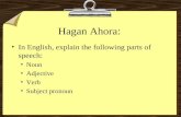 Hagan Ahora: In English, explain the following parts of speech: Noun Adjective Verb Subject pronoun.