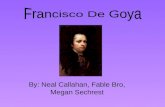 By: Neal Callahan, Fable Bro, Megan Sechrest. La vida del artista Nació en Fuendetodos, Spain. El nació en 1746. De niño Francsisco de Goya era empezo.