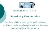Vocabulario: Ch. 1 Saludos y Despedidas In this slideshow, you will review polite words and expressions to use in everyday situations.