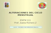 ALTERACIONES DEL CICLO MENSTRUAL ENFM 111 Prof. Juana Romero Z UACH. FACMED. Inst. Enfermería Materna.