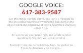 GOOGLE VOICE: 617-383-9587 Call the phone number above, and leave a message on the answering machine answering the questions in the power point and describing.