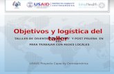 Objetivos y logística del taller TALLLER DE ORIENTACION EN PRE Y POST PRUEBA EN VIH. PARA TRABAJAR CON REDES LOCALES USAID| Proyecto Capacity Centroamérica.