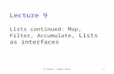 Lecture 9 Lists continued: Map, Filter, Accumulate , Lists as interfaces