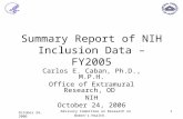 Summary Report of NIH Inclusion Data – FY2005