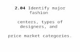 2.04  Identify major fashion  centers, types of designers, and  price market categories.