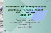 Department of Transportation Quarterly Finance Report Third Quarter 2006-07