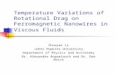 Temperature Variations of Rotational Drag on Ferromagnetic Nanowires in Viscous Fluids