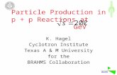 Particle Production in p + p Reactions at                GeV