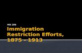 Immigration Restriction Efforts, 1875 - 1913