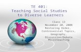 TE 401:  Teaching Social Studies  to Diverse Learners