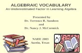ALGEBRAIC VOCABULARY An Underestimated Factor in Learning Algebra