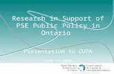 Research in Support of PSE Public Policy in Ontario  Presentation to CUPA June 23 2009