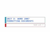 Unit D- Word 2007 Formatting Documents