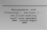 Management and Planning – lecture 1 - decision-making