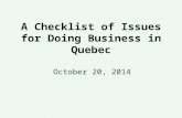 A Checklist of Issues for Doing Business in Quebec
