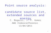 Point source analysis:  candidate source list, extended sources and energy