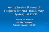 Astrophysics Research Projects for NSF IRES May-July-August 2008