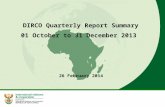 DIRCO Quarterly Report Summary  01 October to 31 December 2013