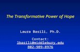 The Transformative Power of Hope Laura Basili, Ph.D. Contact: lbasili@middlebury 802-989-8976
