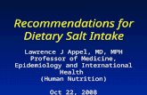 Recommendations for Dietary Salt Intake