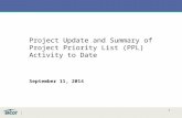 Project Update and Summary of Project Priority List (PPL) Activity to  Date