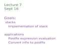Lecture 7                                           Sept 16 Goals:  stacks Implementation of stack
